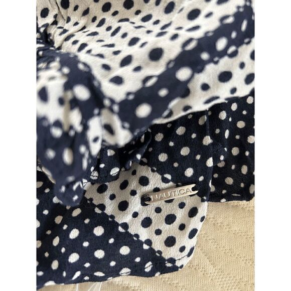 Nautica Scarf Dot Print Split Neck Top M - Picture 4 of 8